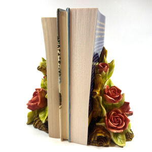 Vintage Eames Red Rose Bookends | Resin Sculpture Home Decor MCM Stamped Signed